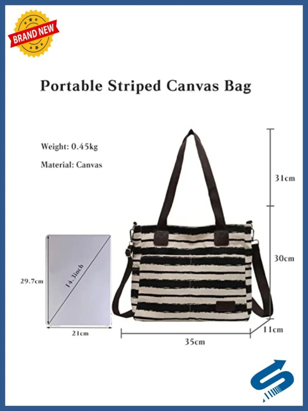 Large Canvas Crossbody Bag Striped Patchwork Tote Shoulder Handbag for Women